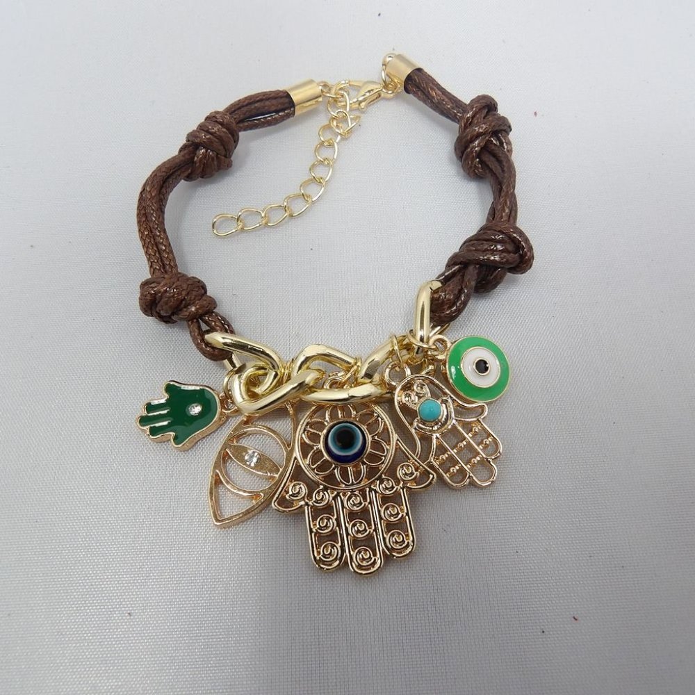 Hamsa and Evil Eye Bracelet Braided Leather